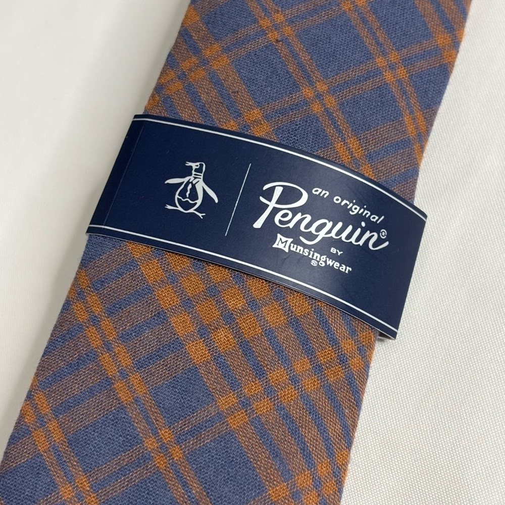NEW - Original Penguin Blue and Orange Plaid Slim Tie - Picture 4 of 4